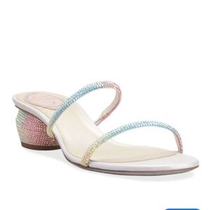 Rene Caovilla Strass Two Band Slide Sandals in Rainbow Rhinestone Sandal 37.5